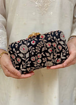 Amyra Black Embroidered Silk ClutchShop Jashn