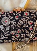 Amyra Black Embroidered Silk ClutchShop Jashn