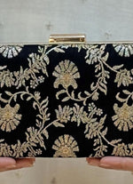 Amyra Black Embroidered Silk Sleek ClutchShop Jashn