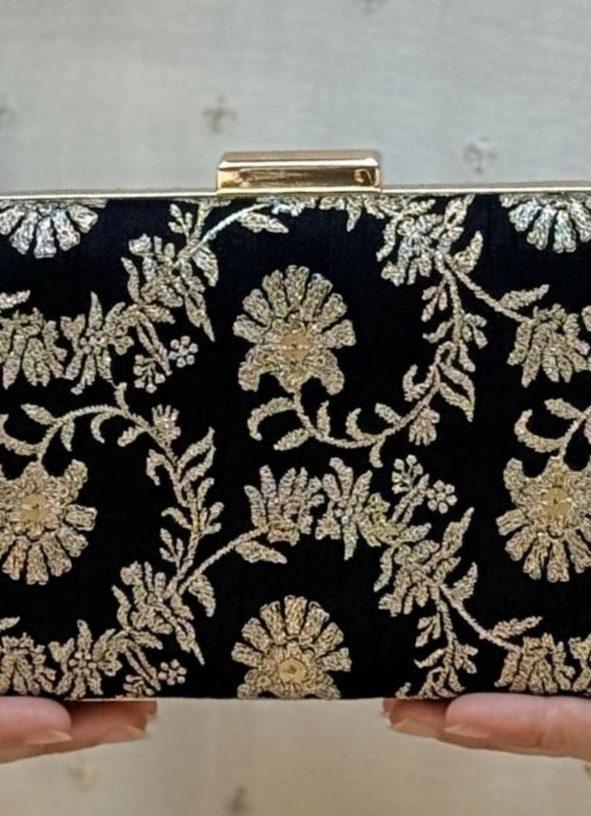 Amyra Black Embroidered Silk Sleek ClutchShop Jashn
