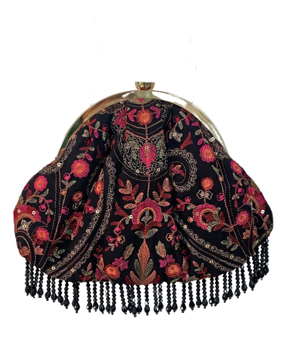 Black Embroidered Vintage Purse