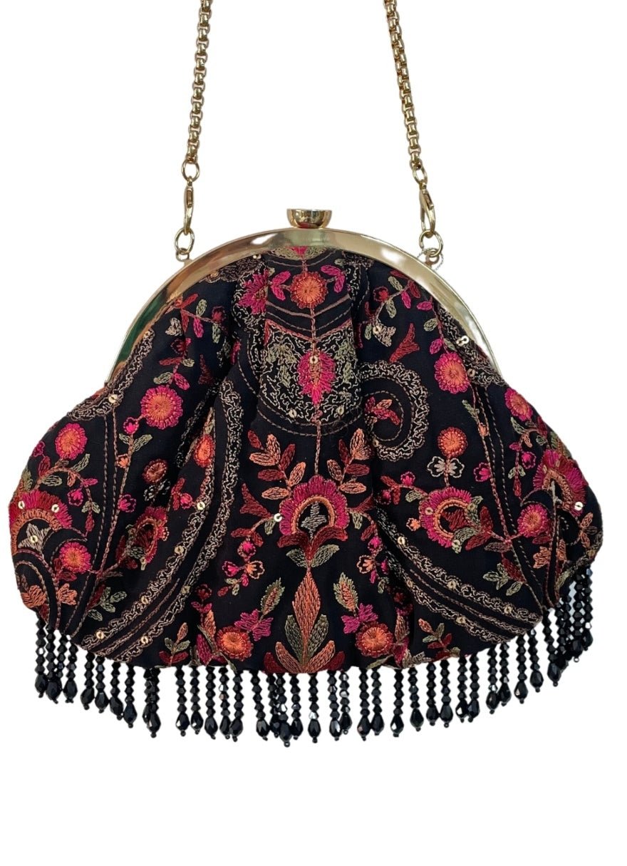 Black Embroidered Vintage Purse