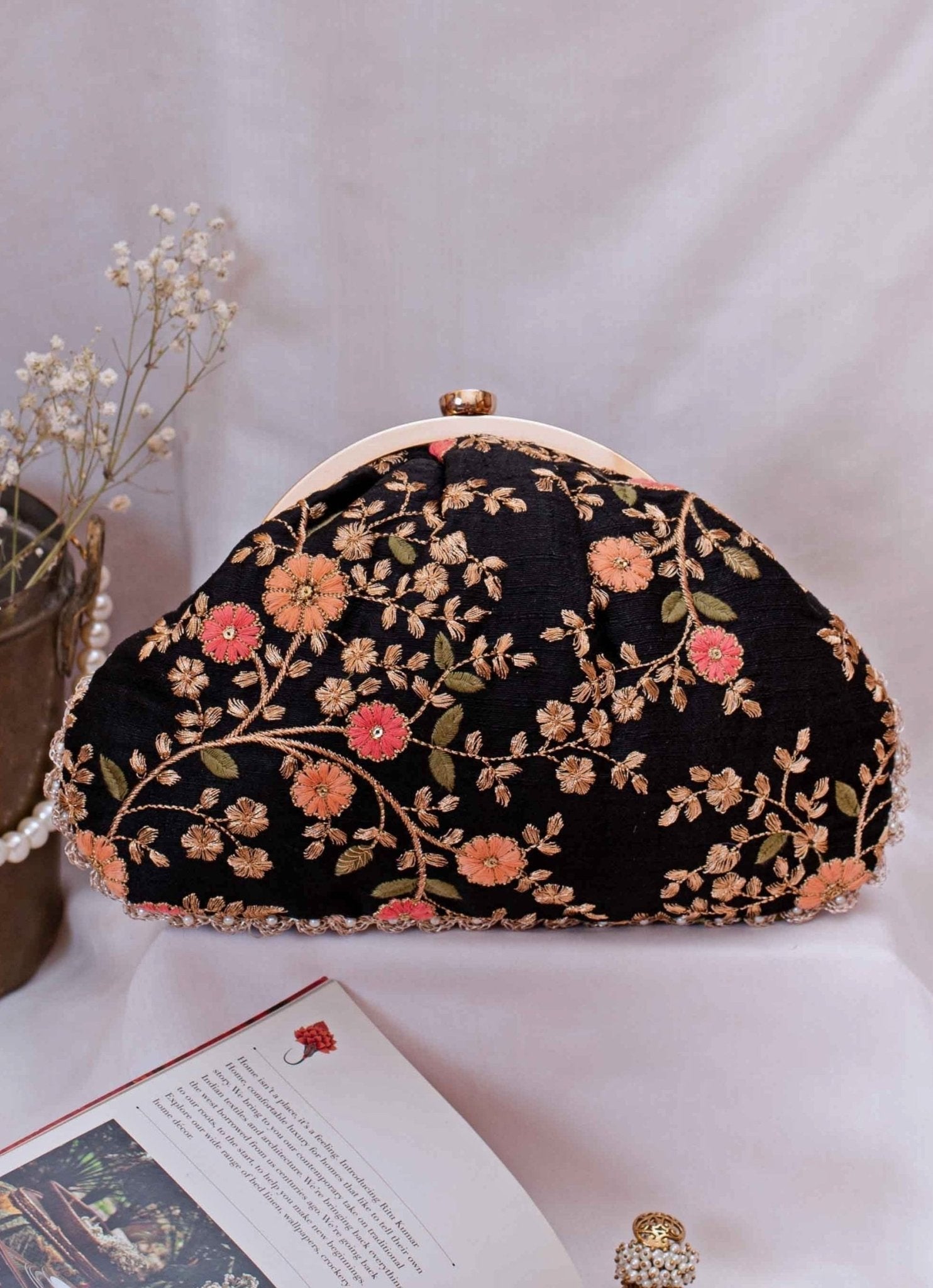 Black Embroidered Vintage Purse