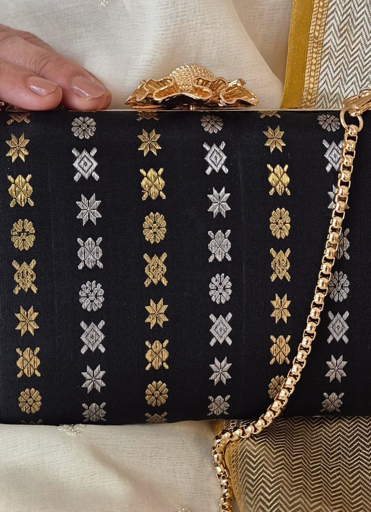 Amyra Black Kanchi Silk ClutchShop Jashn