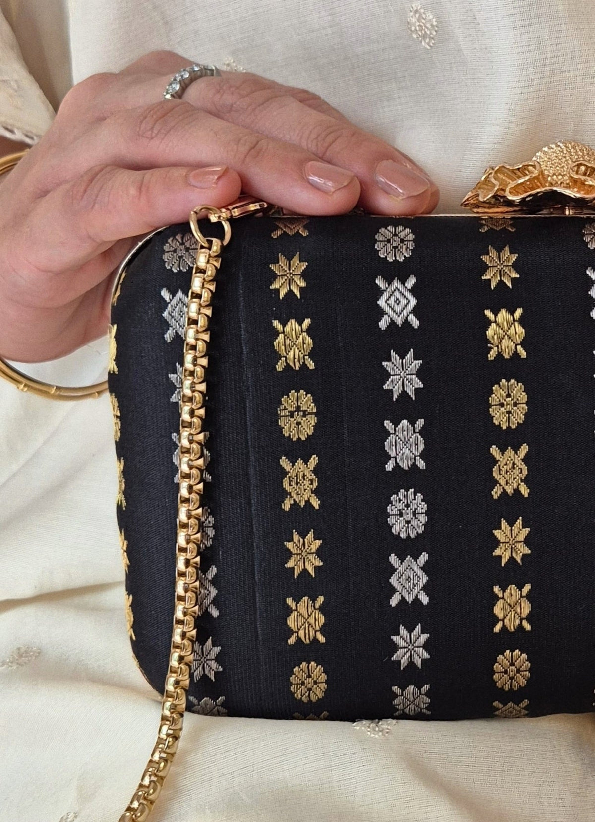 Amyra Black Kanchi Silk ClutchShop Jashn