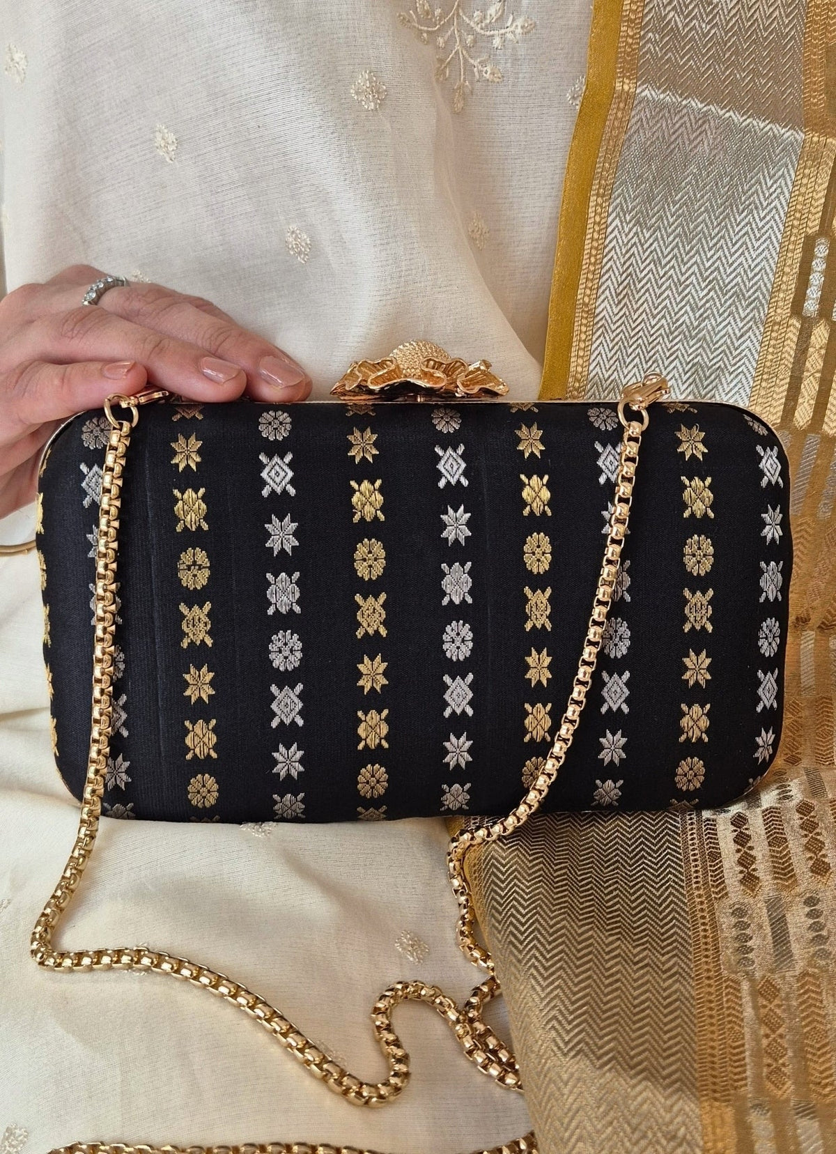 Amyra Black Kanchi Silk ClutchShop Jashn