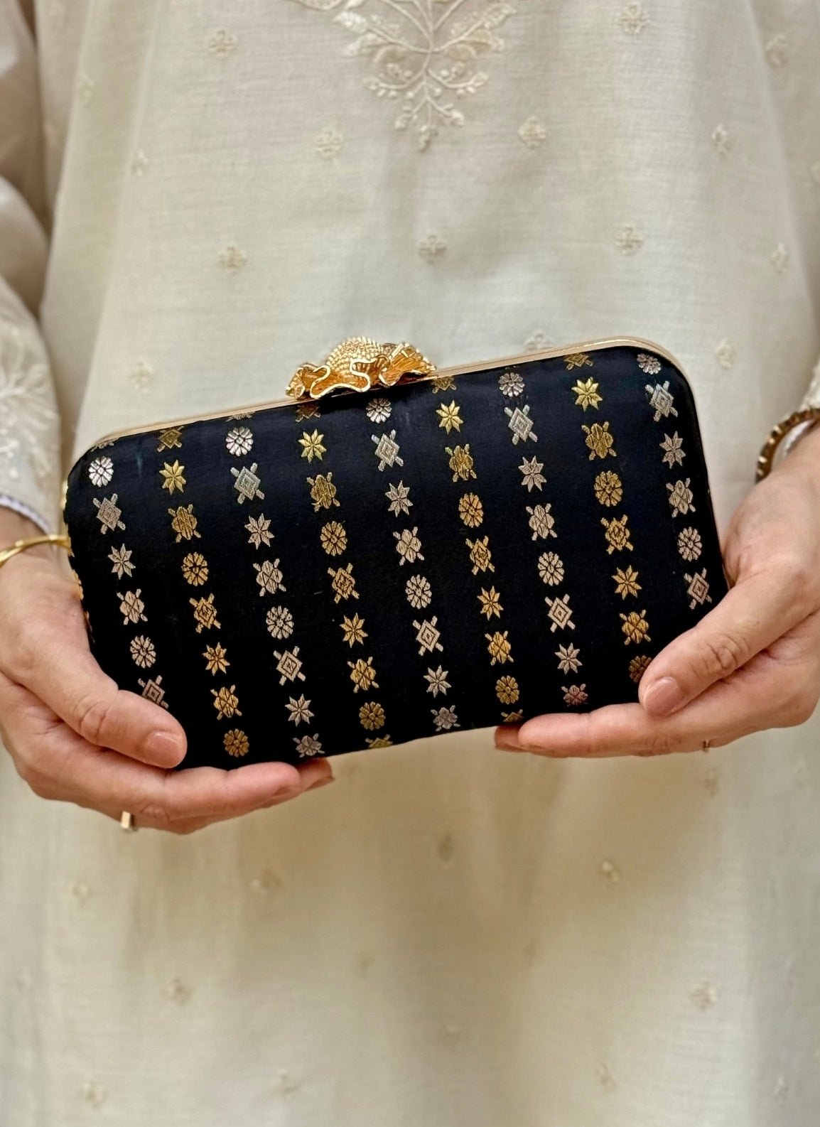Amyra Black Kanchi Silk ClutchShop Jashn