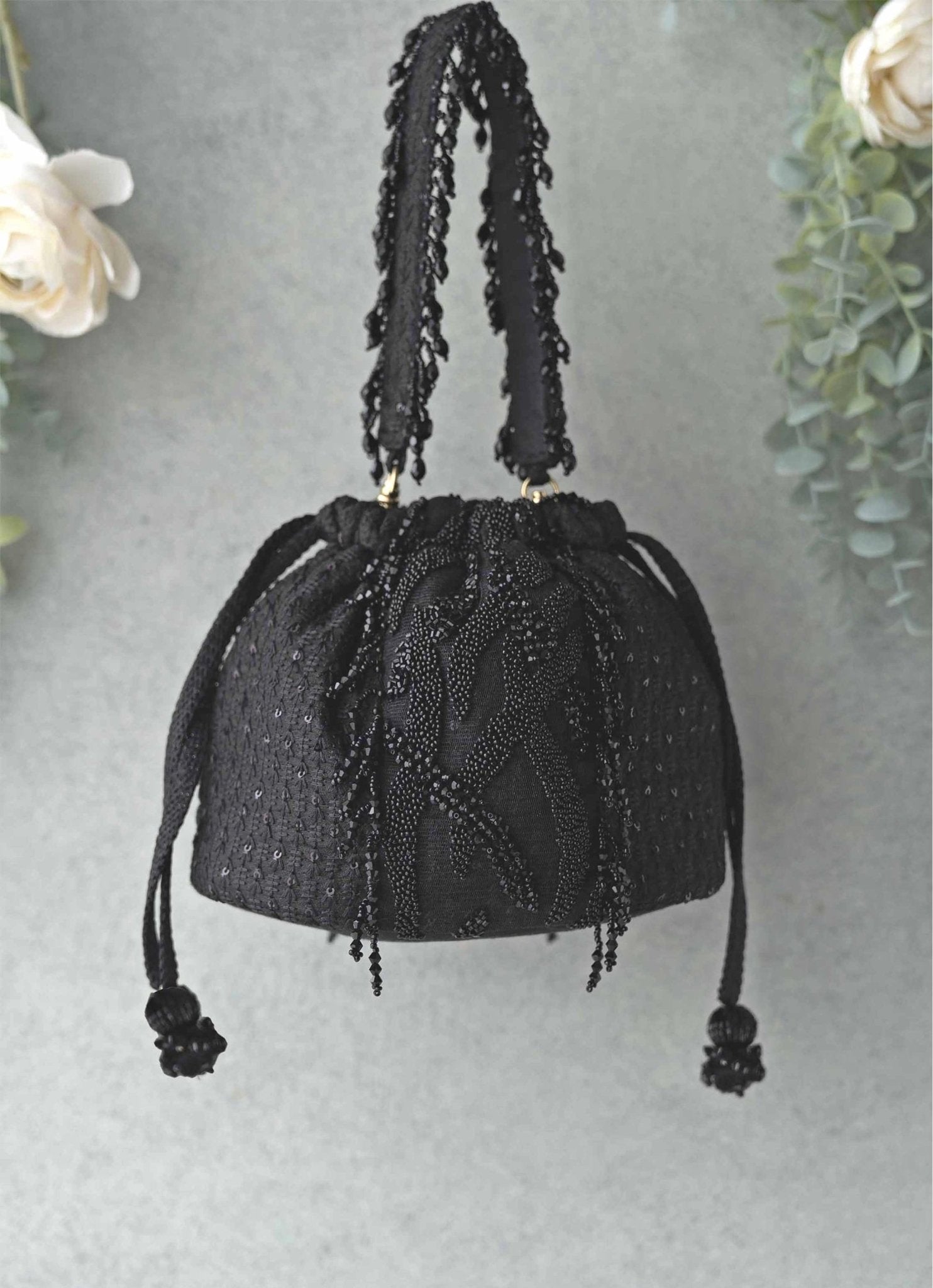 Black Woven Bucket Bag
