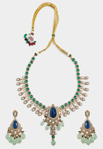 Vivinia by Vidhi Mehra Blue And Green Beaded Kundan Necklace SetFabilicious Fashion
