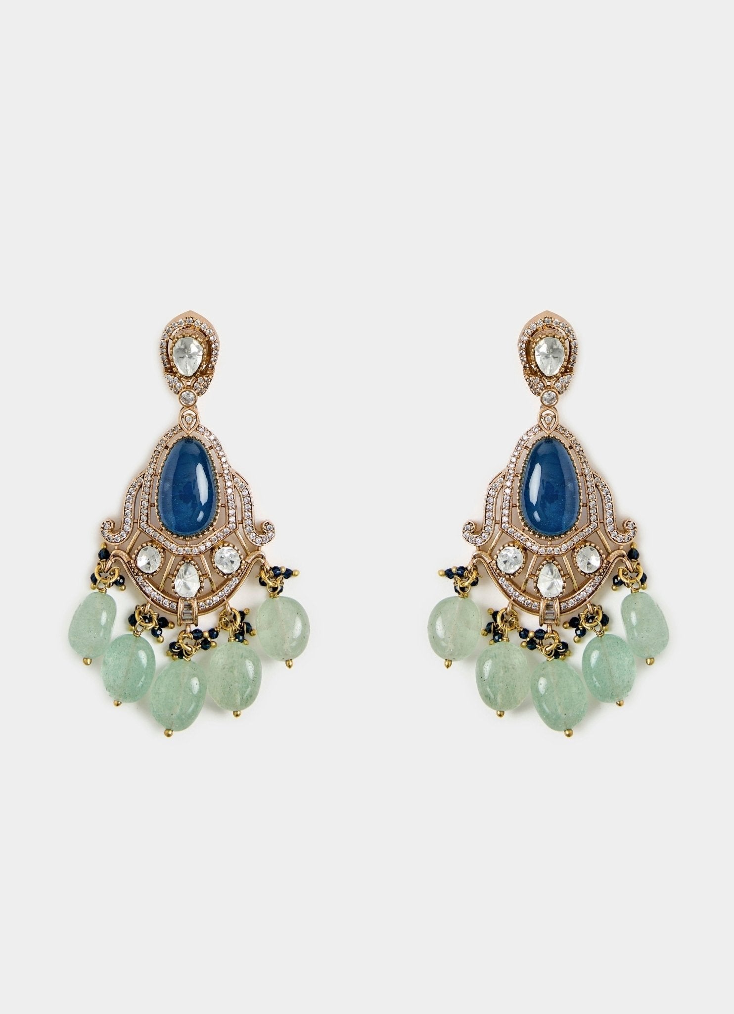 Vivinia by Vidhi Mehra Blue And Green Beaded Kundan Necklace SetFabilicious Fashion