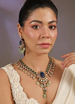 Vivinia by Vidhi Mehra Blue And Green Beaded Kundan Necklace SetFabilicious Fashion