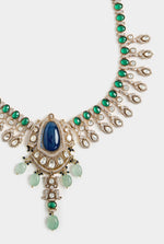 Vivinia by Vidhi Mehra Blue And Green Beaded Kundan Necklace SetFabilicious Fashion