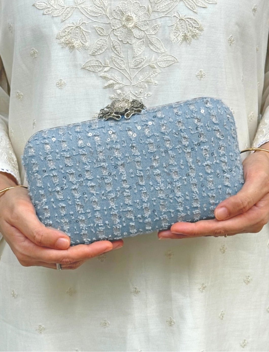 Blue Embroidered Clutch
