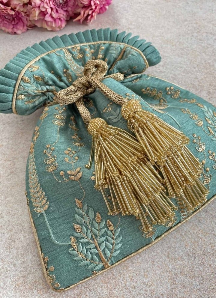 Blue Green Embroidered Potli