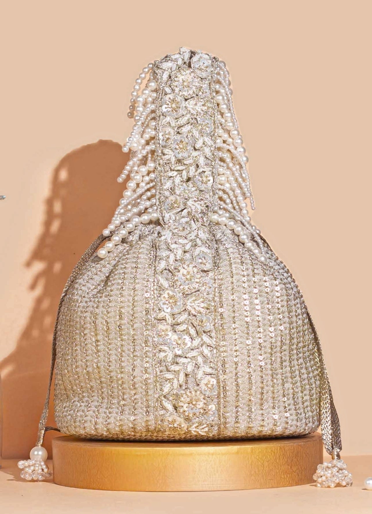 Champagne Embellished Bucket Bag