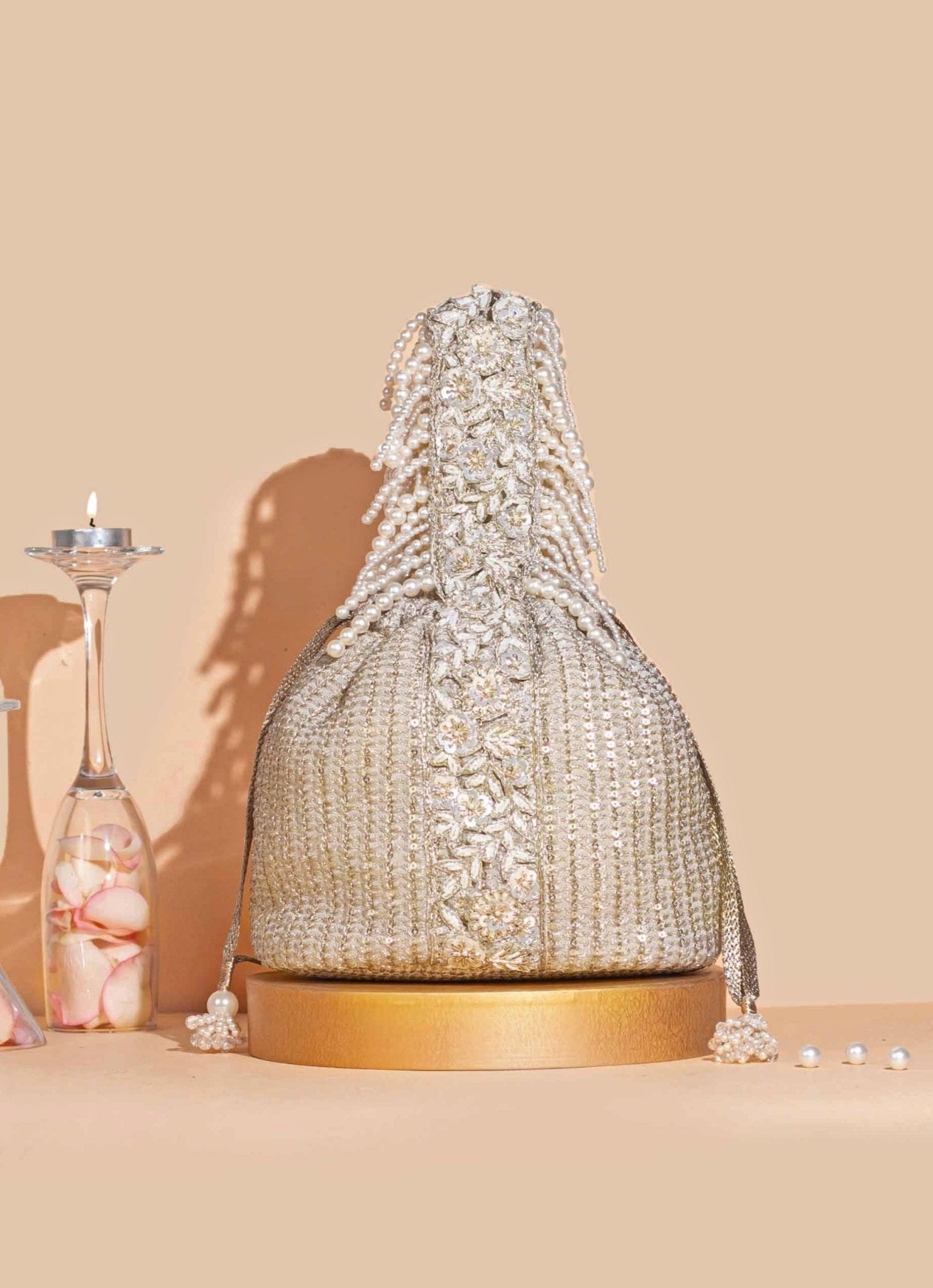 Champagne Embellished Bucket Bag