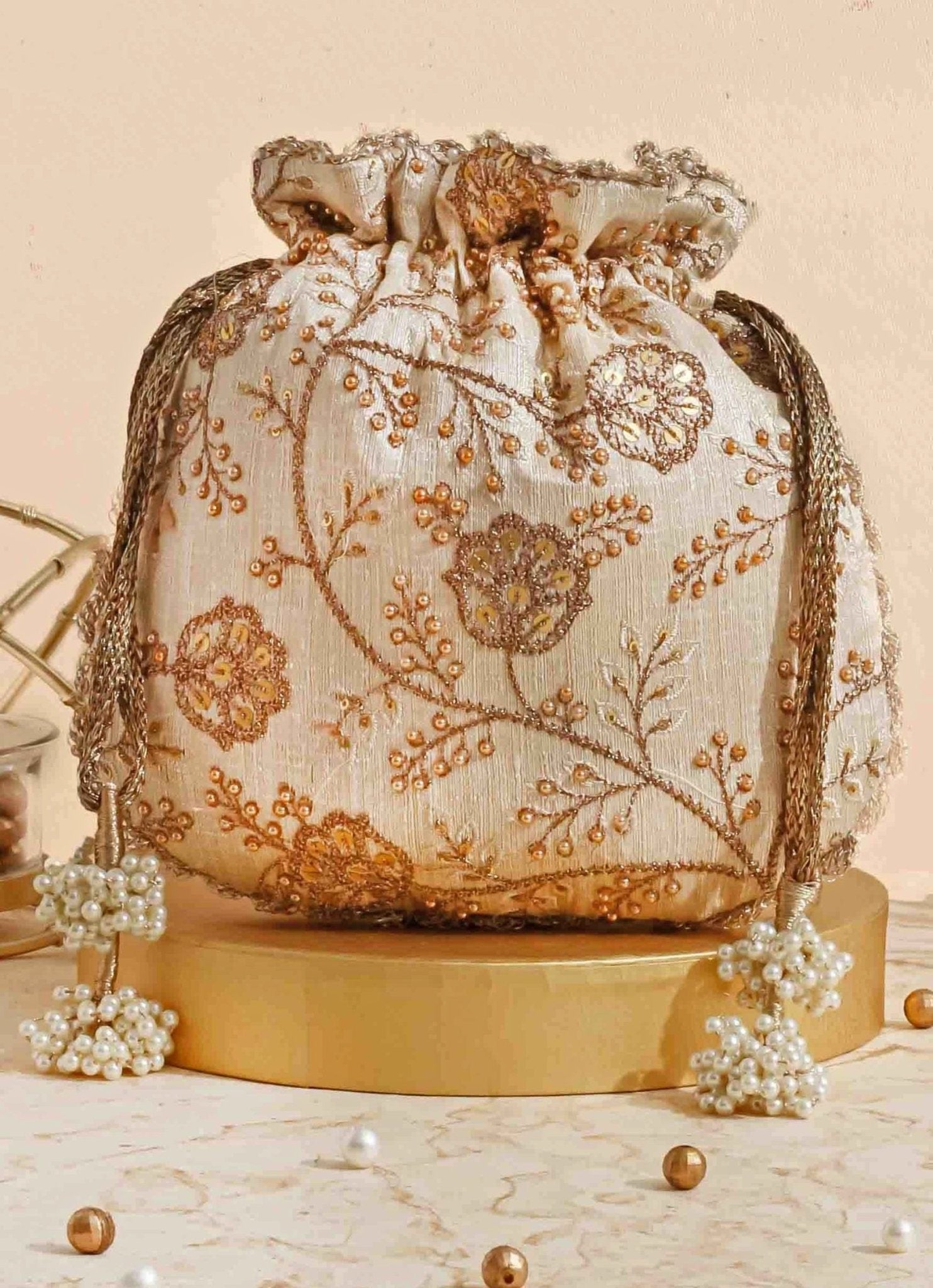 Cream Embellished Potli