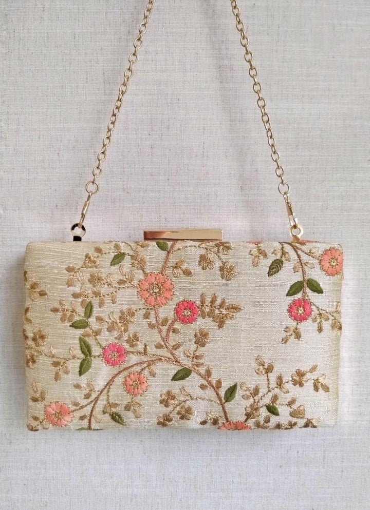 Cream Embroidered Clutch