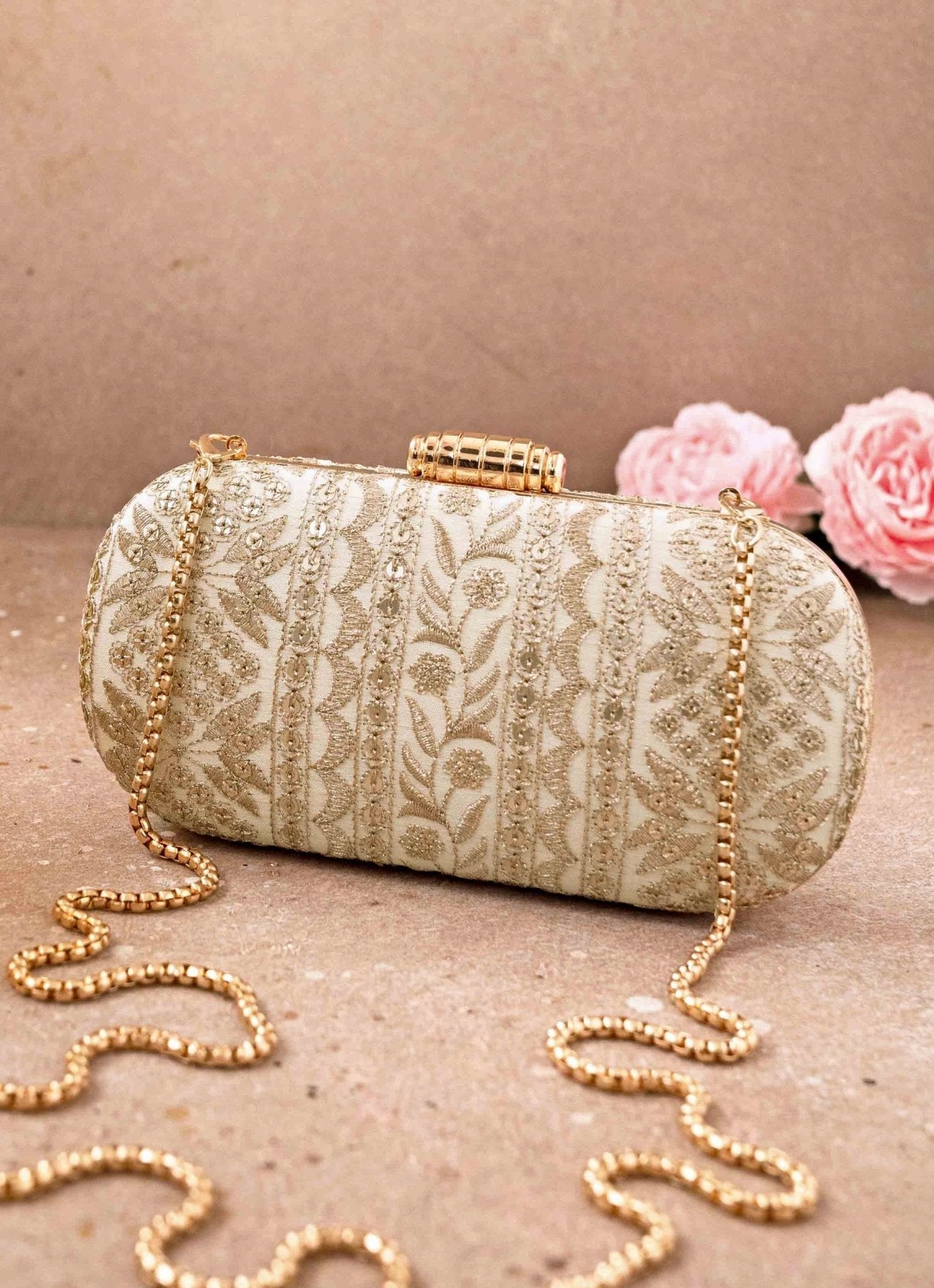 Cream Embroidered Clutch