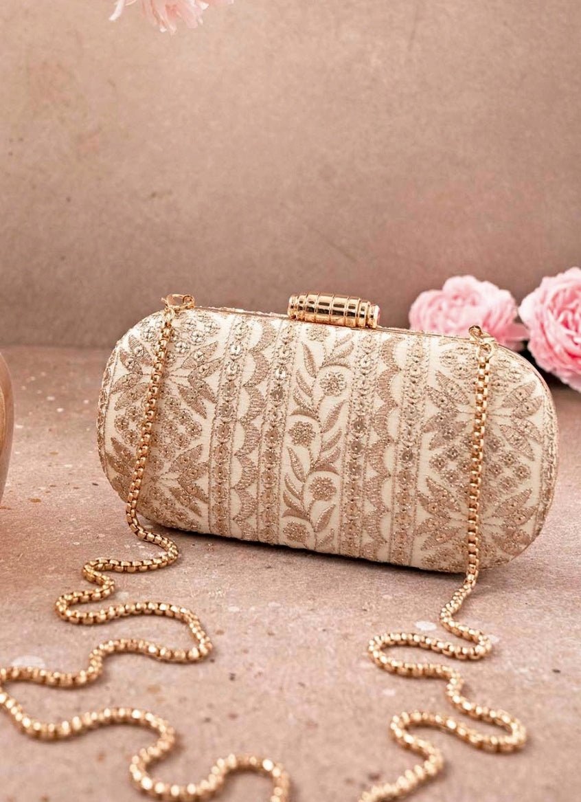 Cream Embroidered Clutch