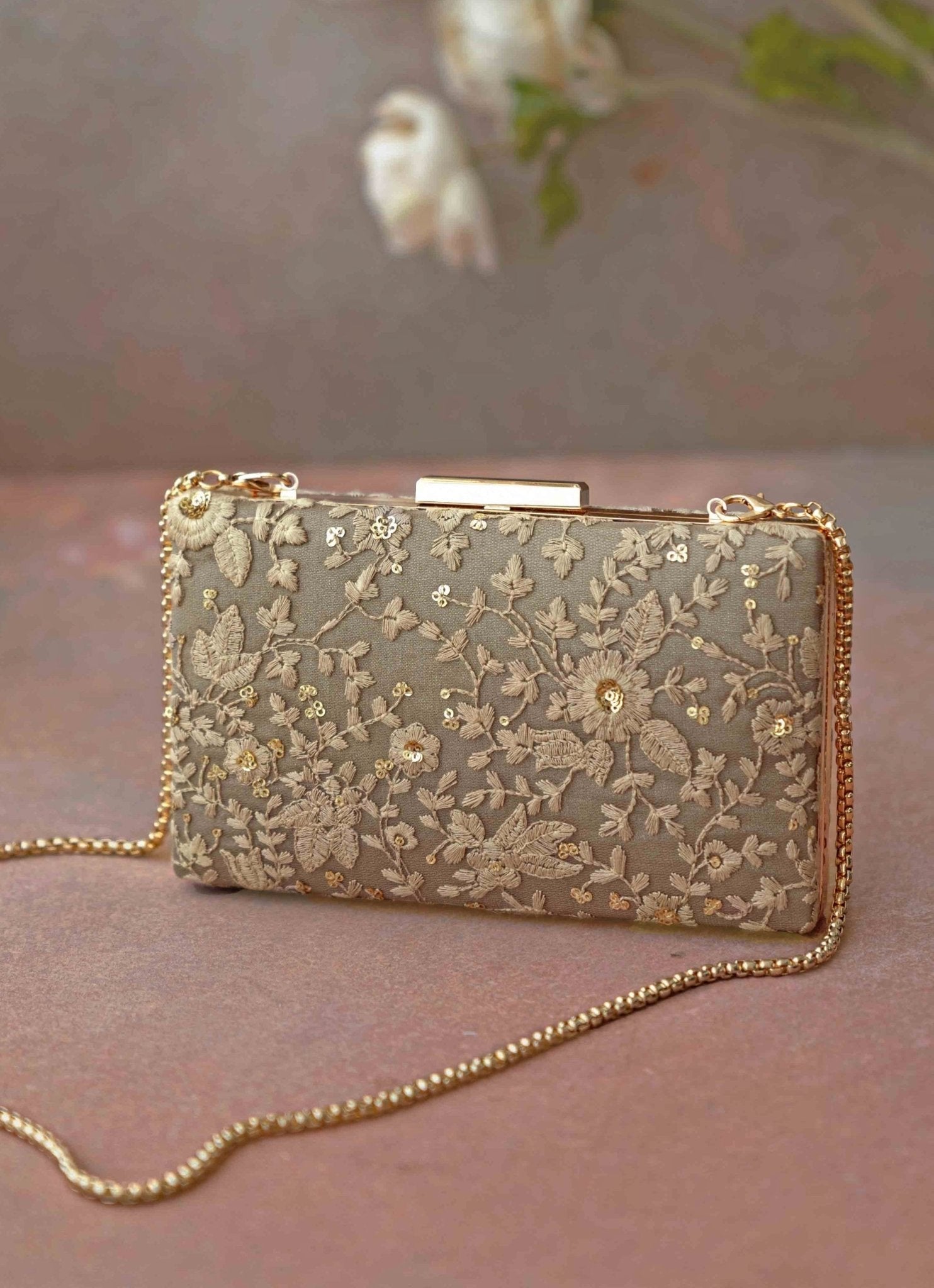 Cream Embroidered Clutch