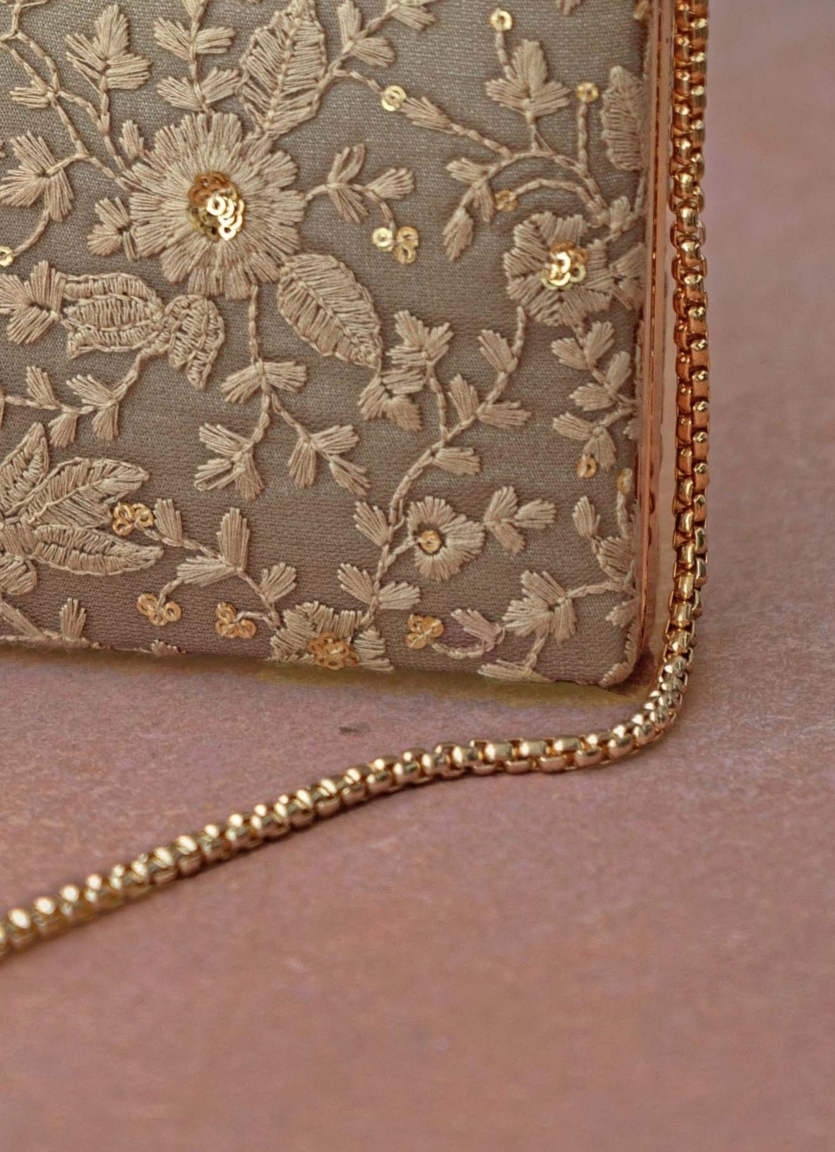 Cream Embroidered Clutch