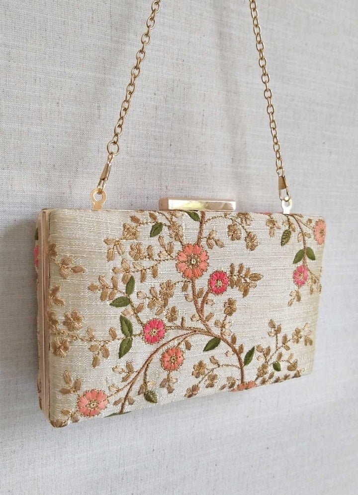 Cream Embroidered Clutch