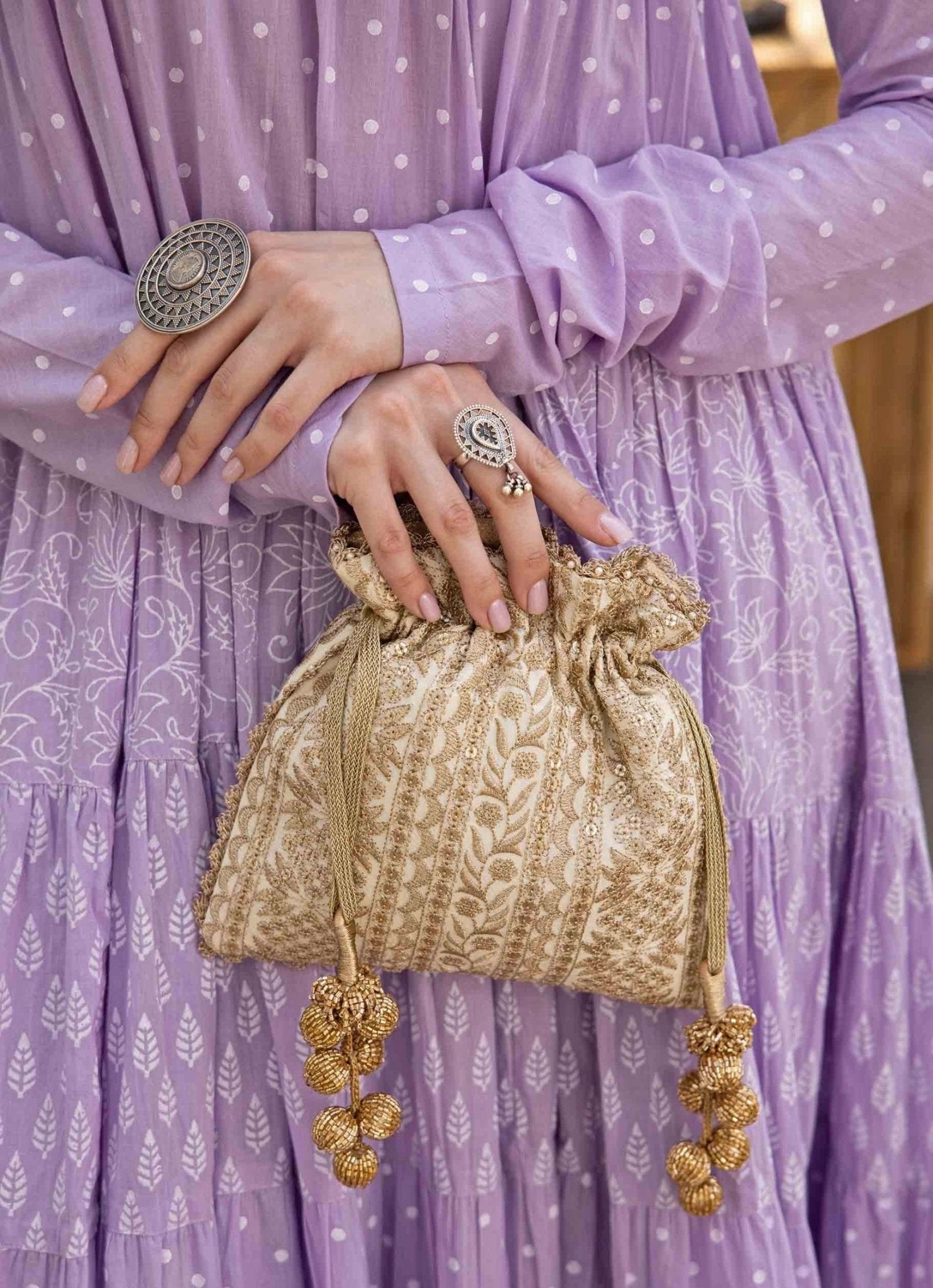 Cream Embroidered Potli