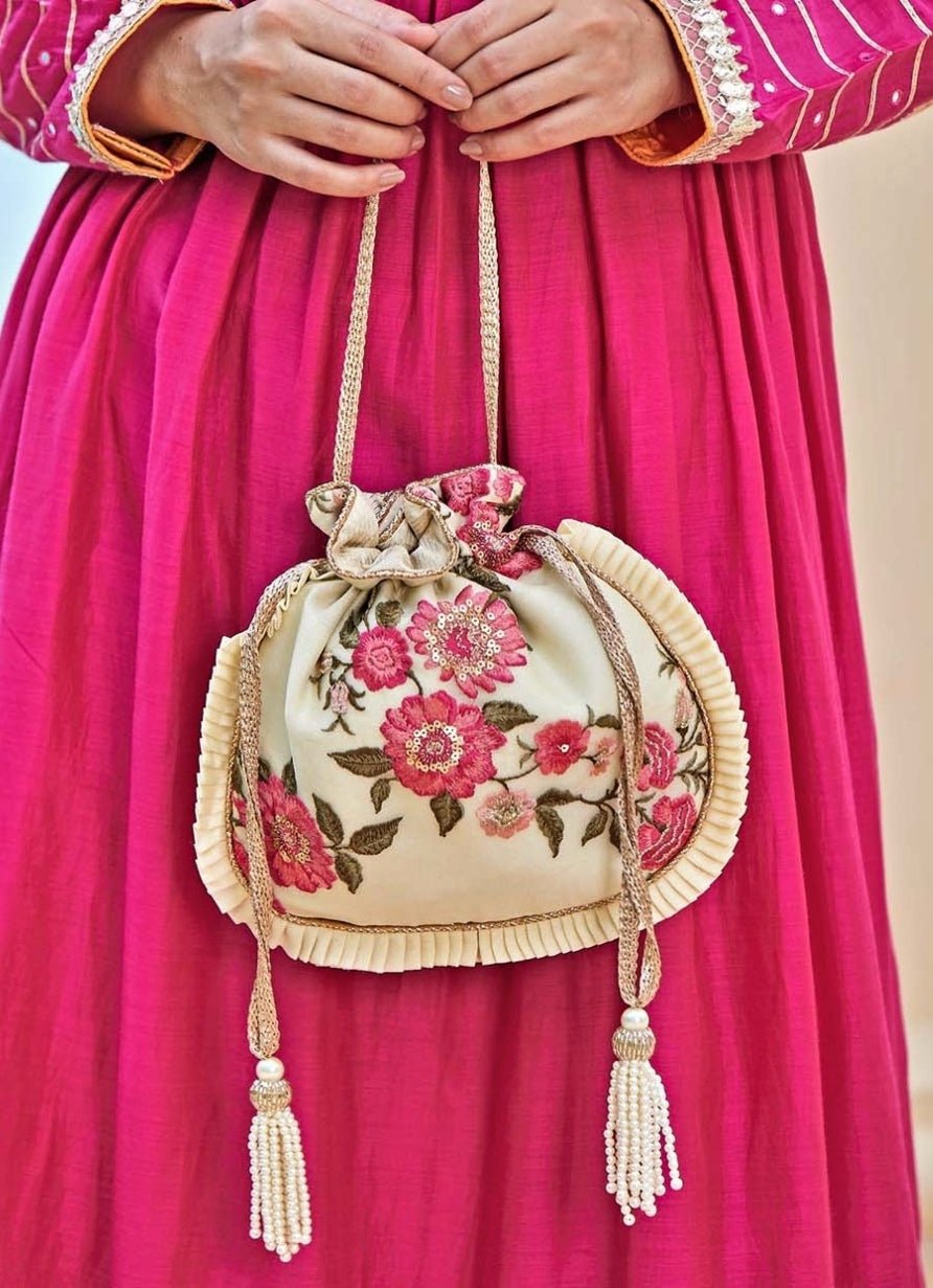 Cream Embroidered Potli