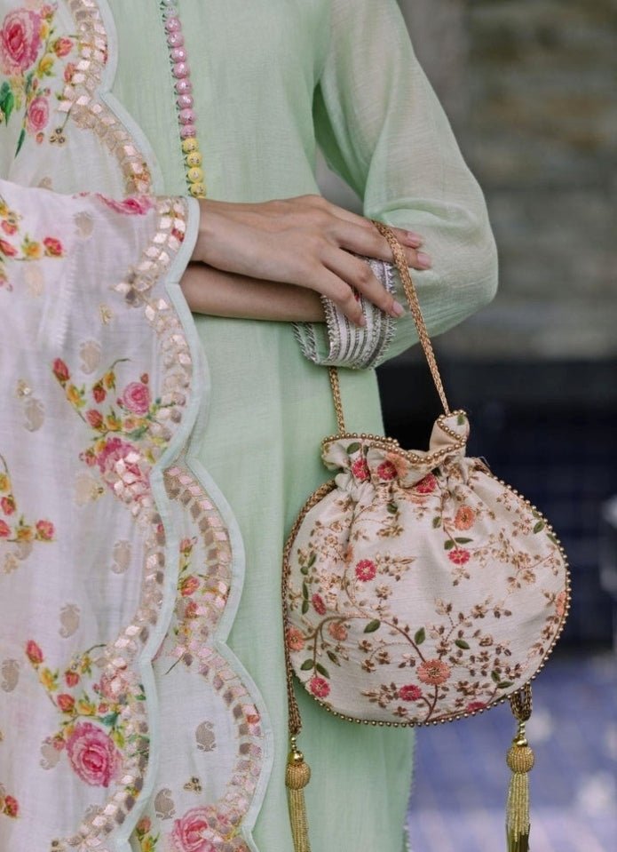 Cream Embroidered Potli