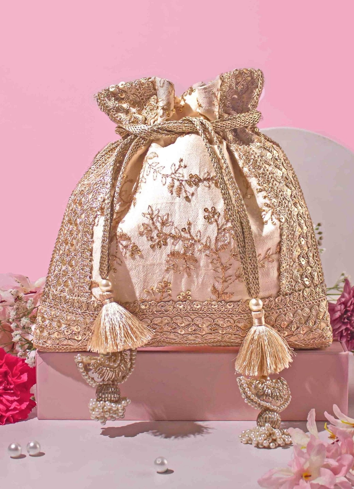 Cream Embroidered Potli