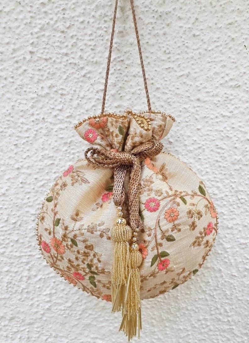 Cream Embroidered Potli