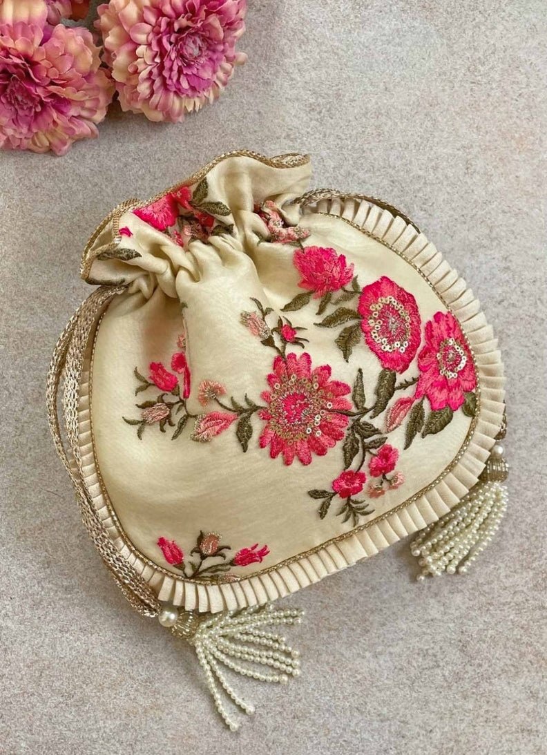 Cream Embroidered Potli