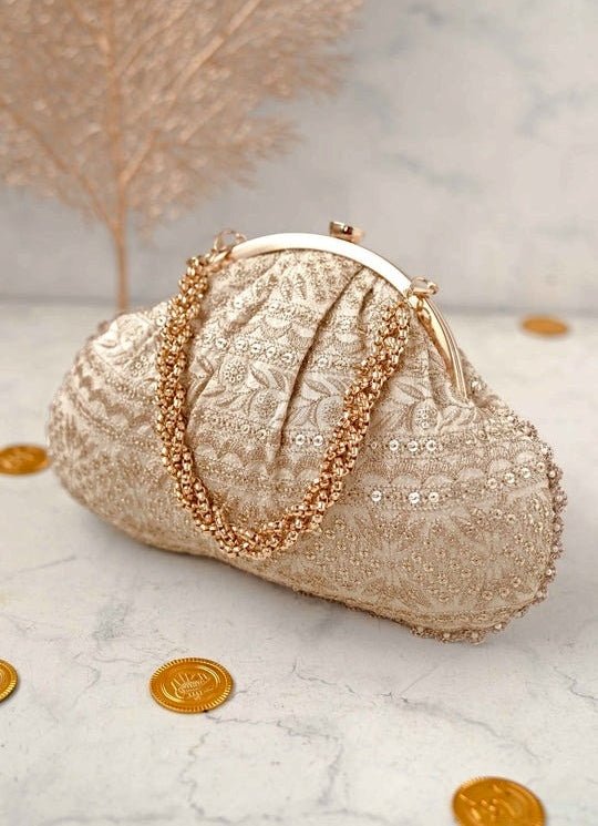 Cream Embroidered Vintage Purse