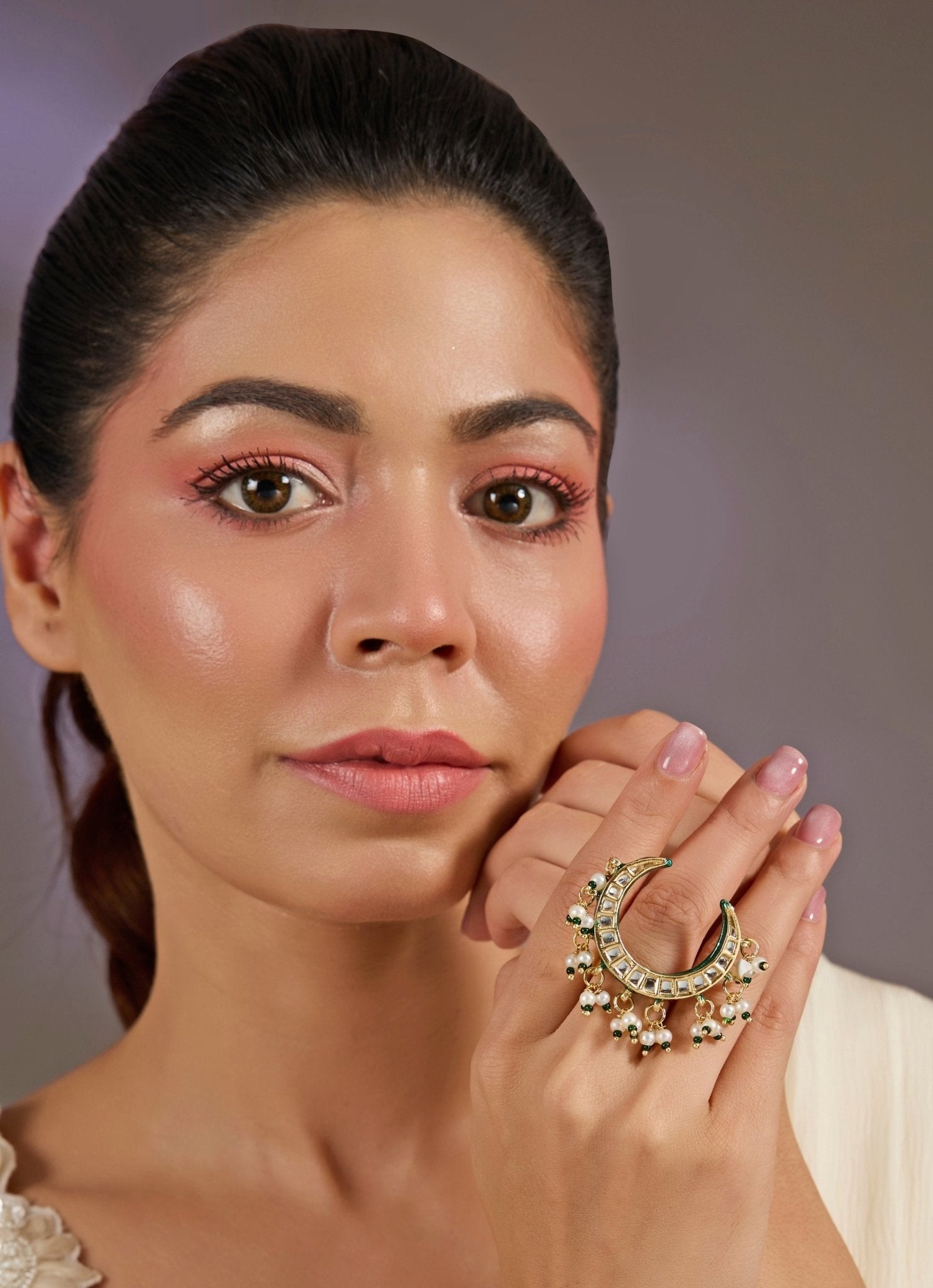 Vivinia by Vidhi Mehra Crescent Kundan Statement RingFabilicious Fashion