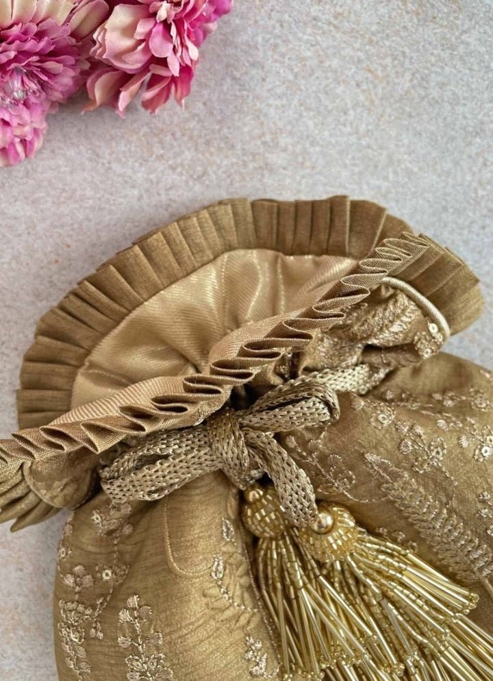 Dull Gold Embroidered Potli