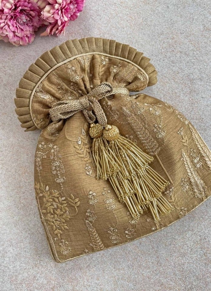 Dull Gold Embroidered Potli