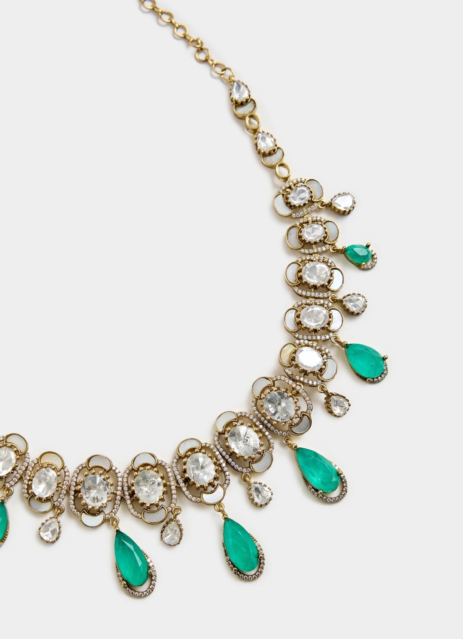 Vivinia by Vidhi Mehra Elegant Green Drop Kundan Necklace SetFabilicious Fashion