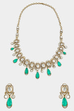 Vivinia by Vidhi Mehra Elegant Green Drop Kundan Necklace SetFabilicious Fashion