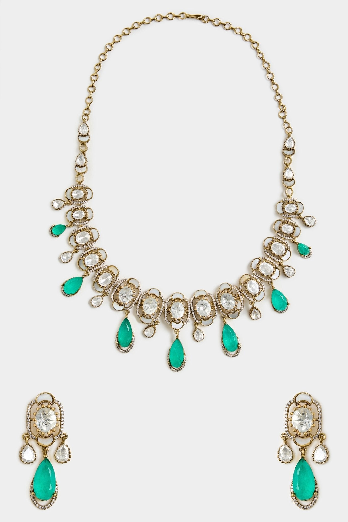 Vivinia by Vidhi Mehra Elegant Green Drop Kundan Necklace SetFabilicious Fashion