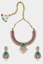 Vivinia by Vidhi Mehra Emerald Green And Pink Kundan Choker Necklace SetFabilicious Fashion