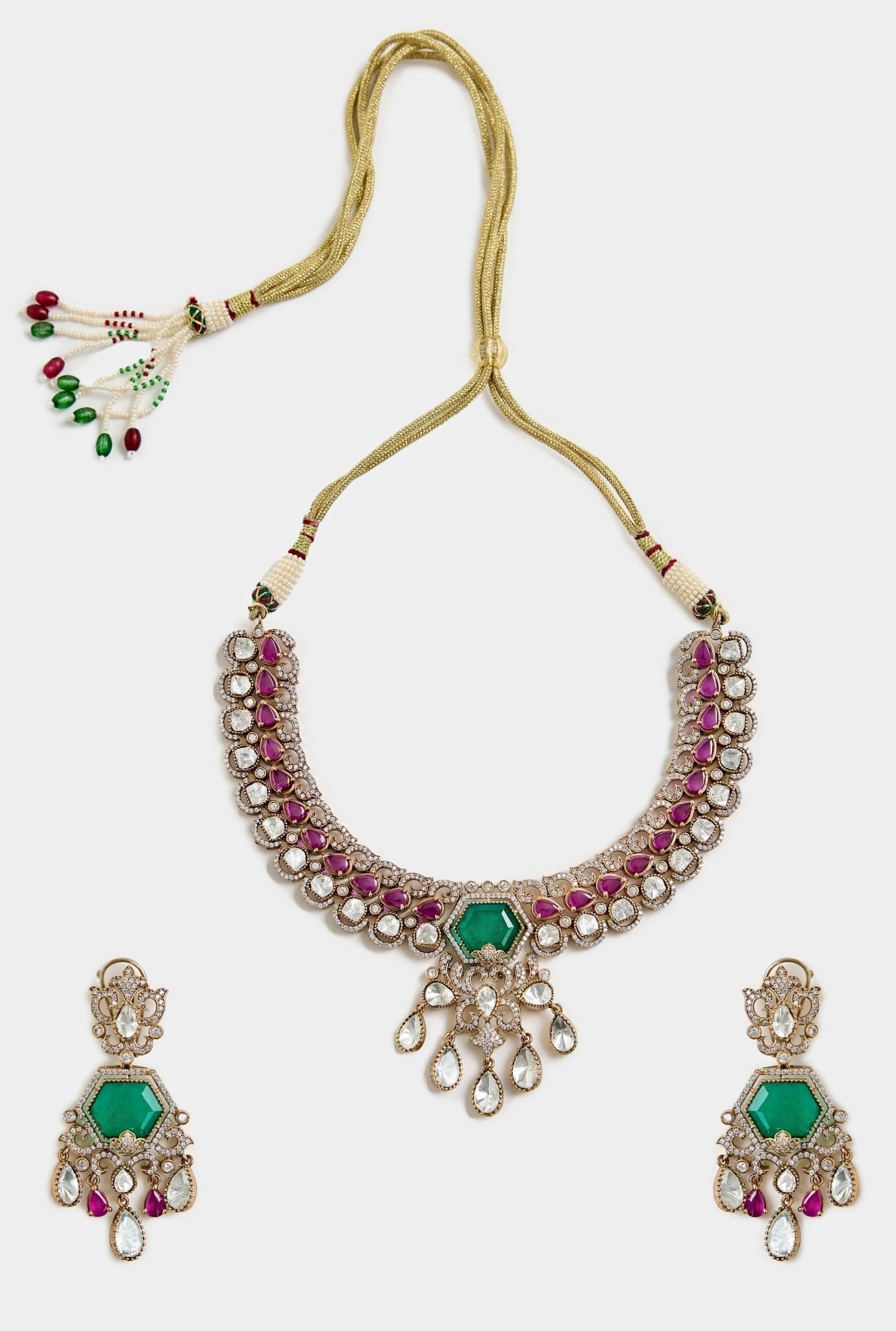 Vivinia by Vidhi Mehra Emerald Green And Pink Kundan Choker Necklace SetFabilicious Fashion