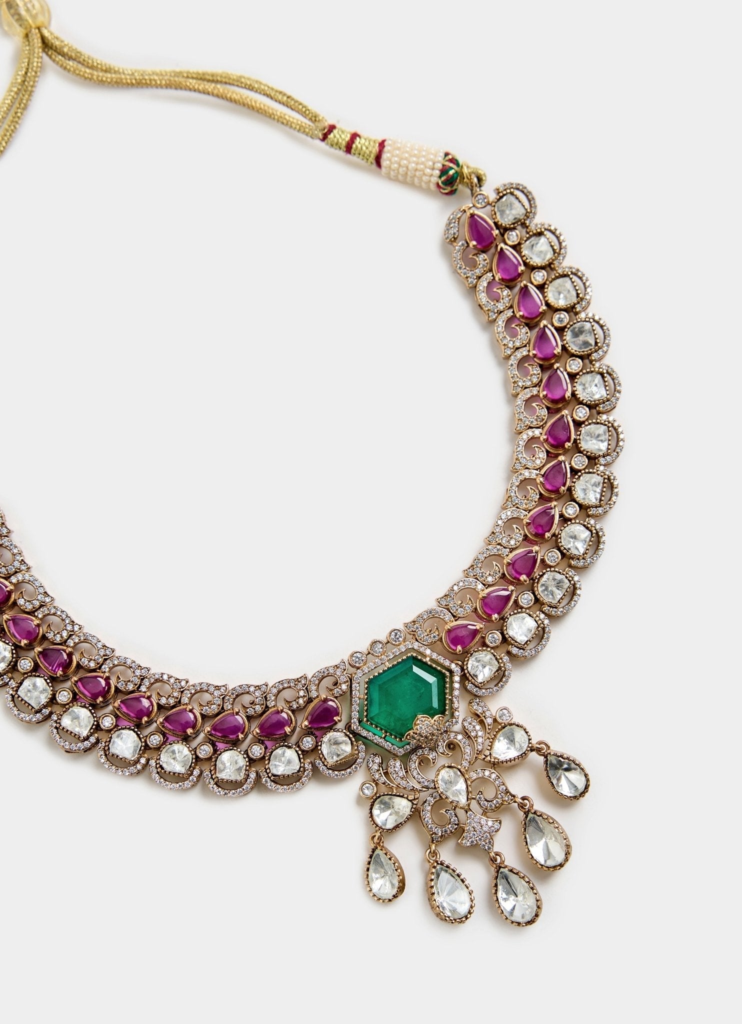 Vivinia by Vidhi Mehra Emerald Green And Pink Kundan Choker Necklace SetFabilicious Fashion