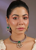 Vivinia by Vidhi Mehra Emerald Green And Pink Kundan Choker Necklace SetFabilicious Fashion