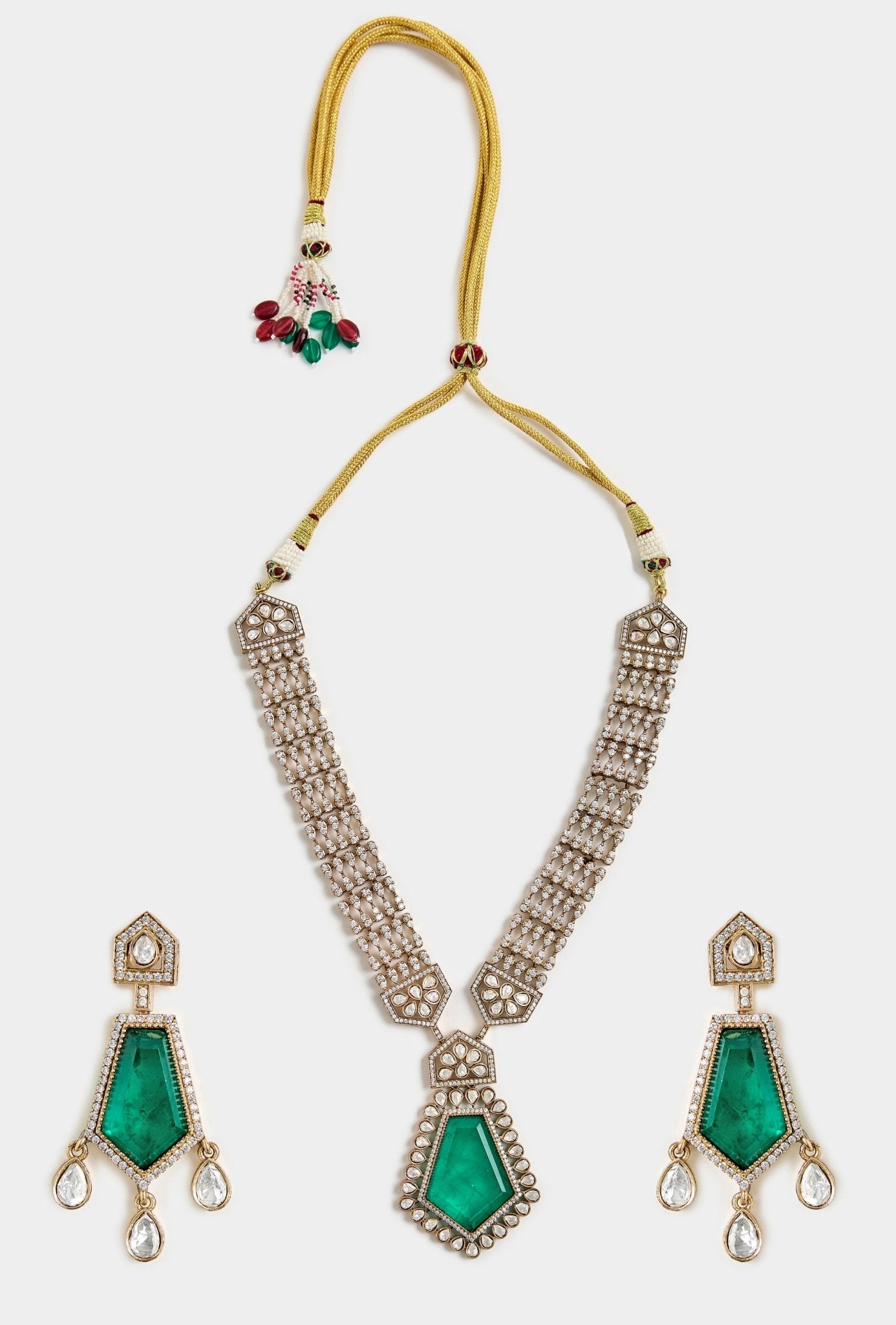 Vivinia by Vidhi Mehra Emerald Green Drop Kundan Necklace SetFabilicious Fashion