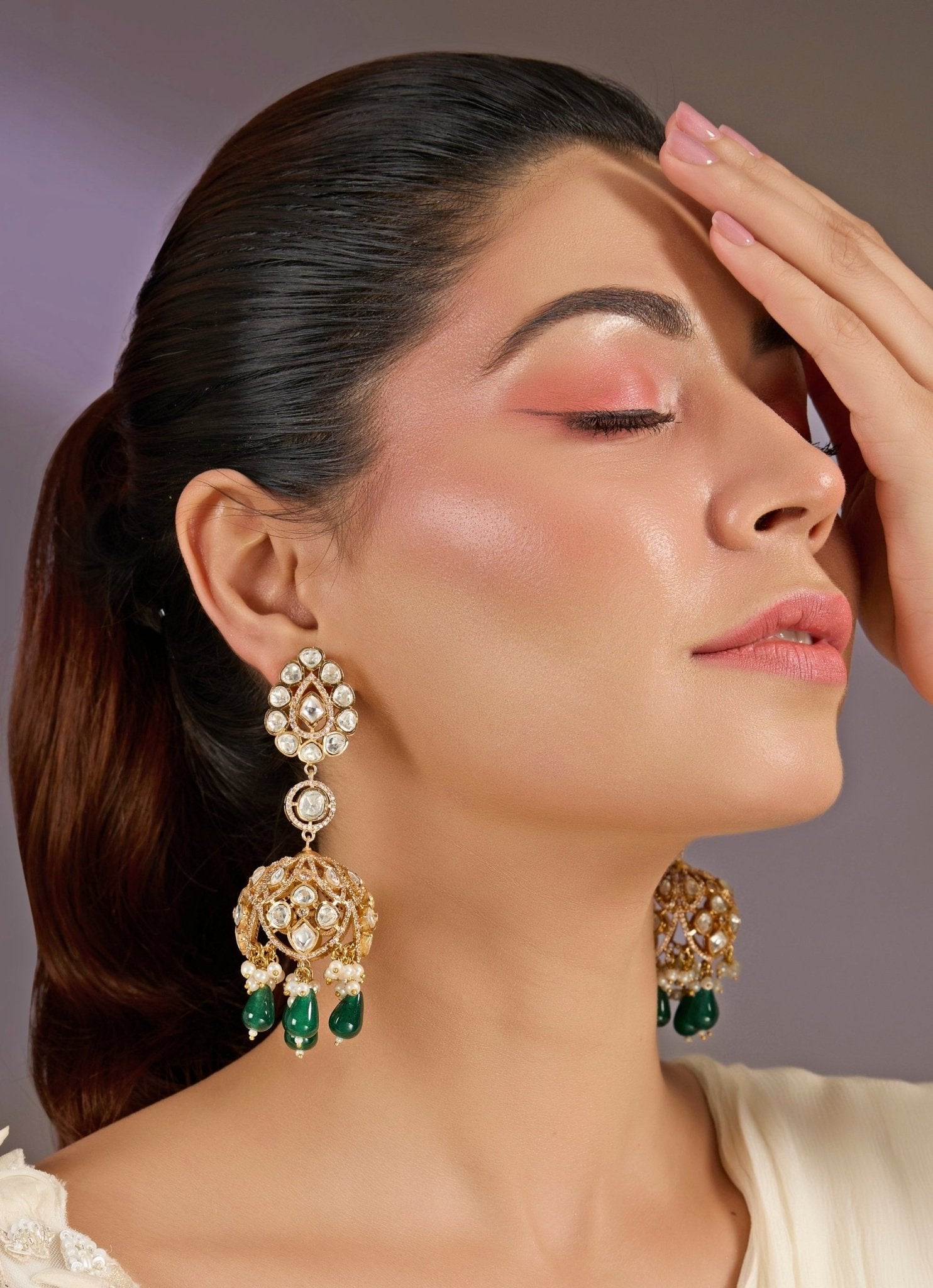 Vivinia by Vidhi Mehra Emerald Green Drop Statement EarringsFabilicious Fashion