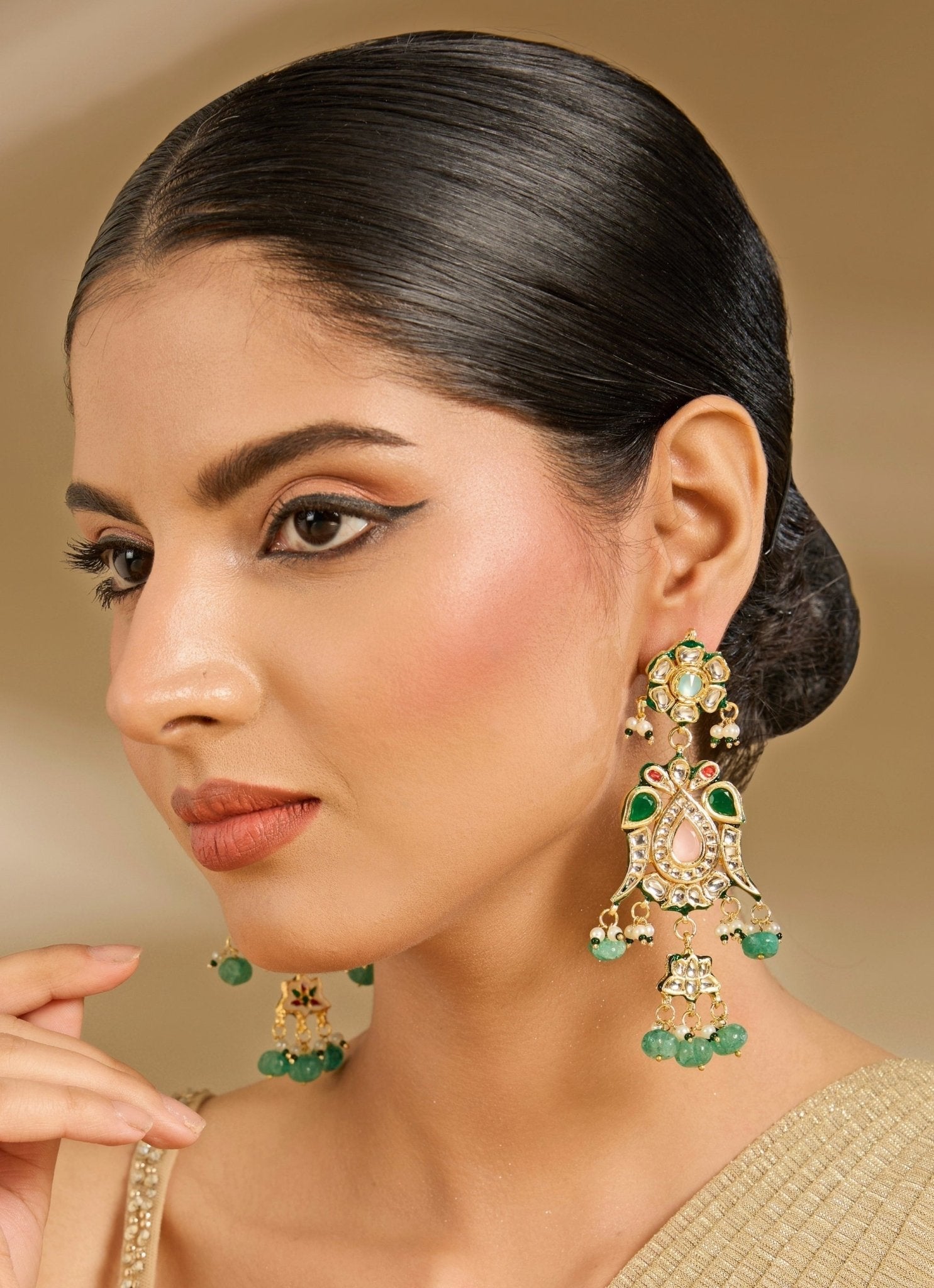 Vivinia by Vidhi Mehra Emerald Green Green Drop Statement EarringsFabilicious Fashion