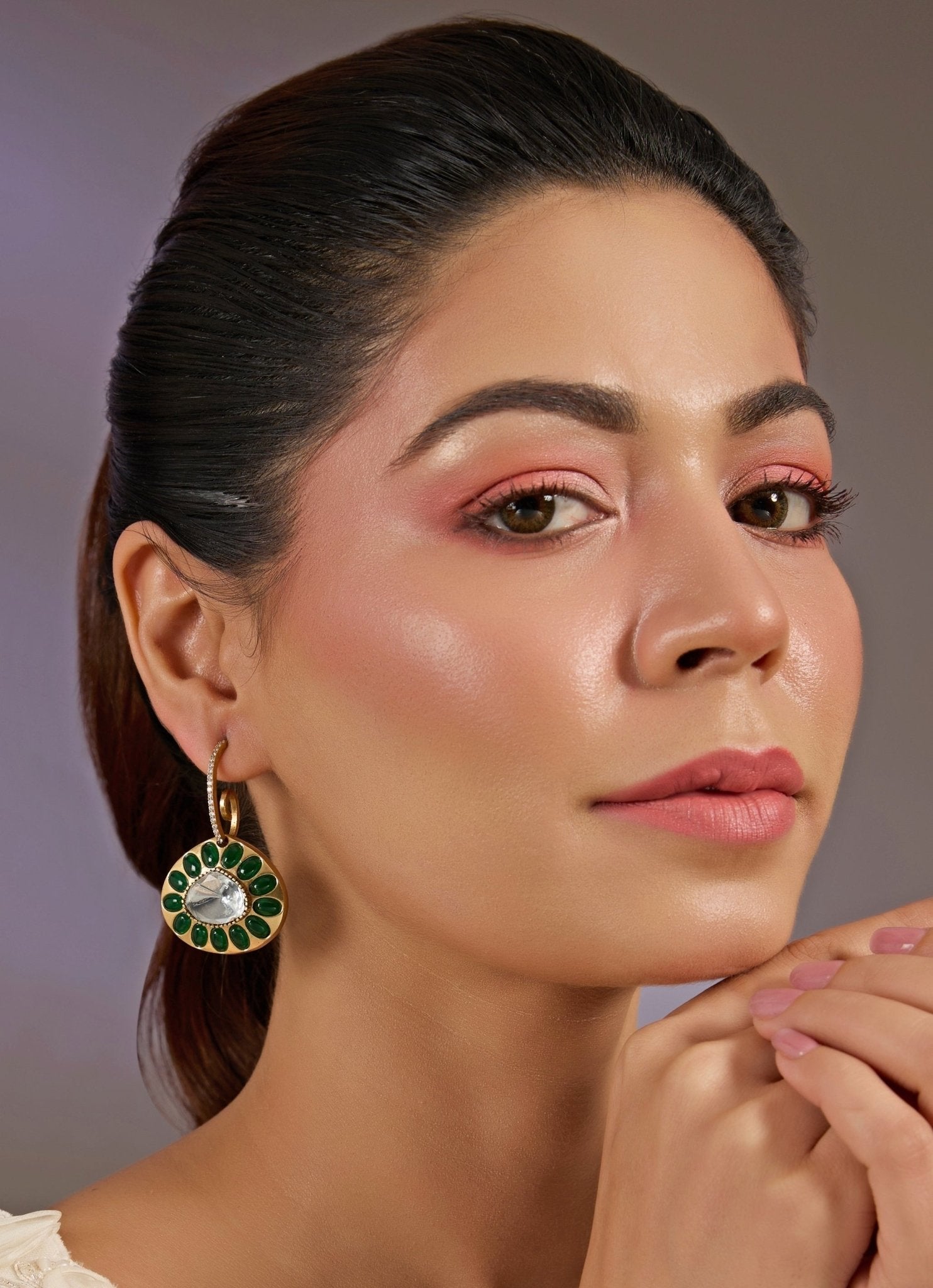 Vivinia by Vidhi Mehra Emerald Green Round Drop EarringsFabilicious Fashion