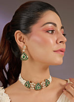Vivinia by Vidhi Mehra Emerald Green Stone Choker Set With EarringsFabilicious Fashion