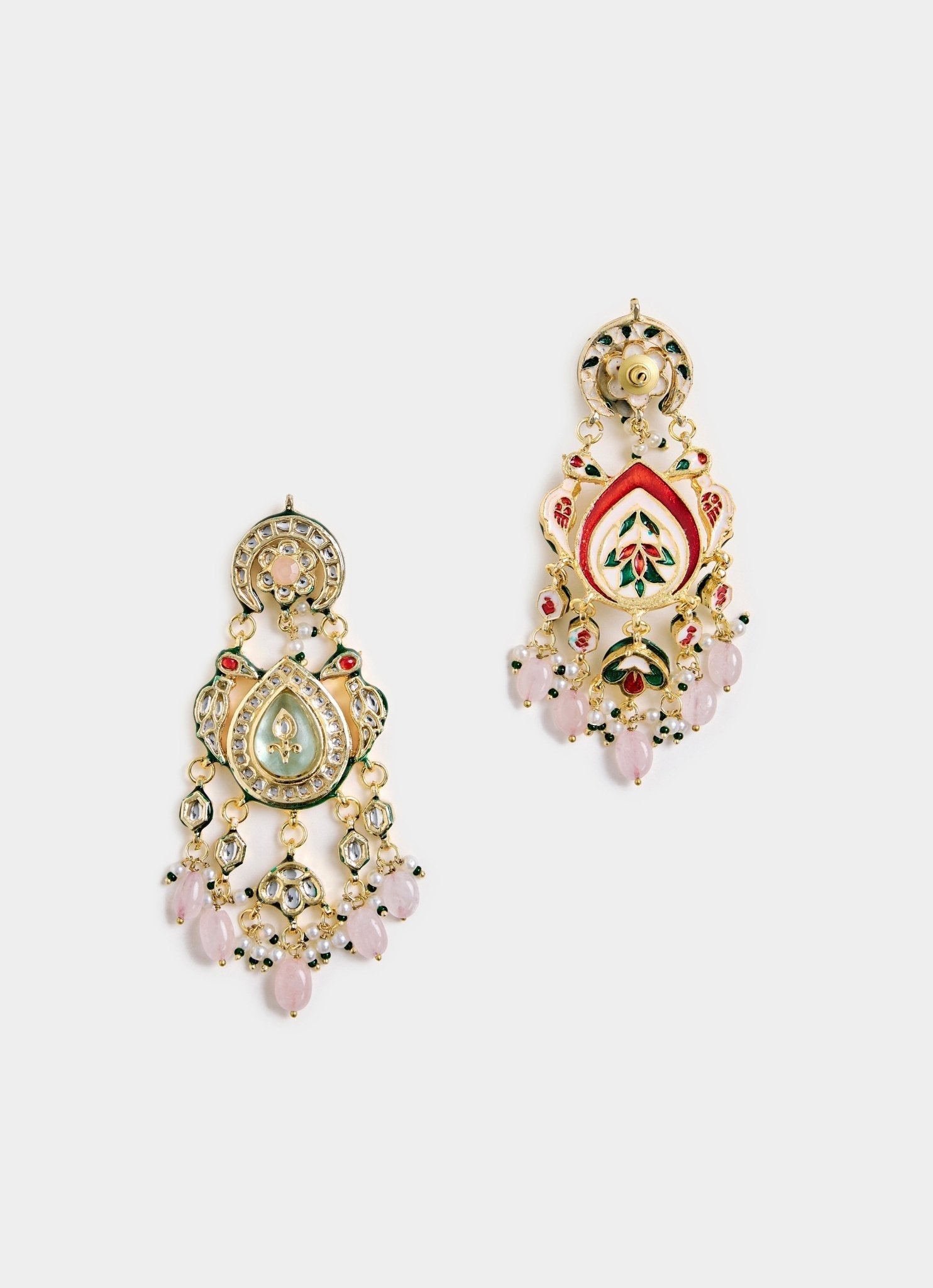 Vivinia by Vidhi Mehra Floral Pink Kundan Pearl Drop EarringsFabilicious Fashion
